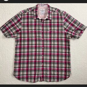 Tommy Bahama Island Modern Fit Men's Plaid Short Sleeve Shirt XL Pink Gray